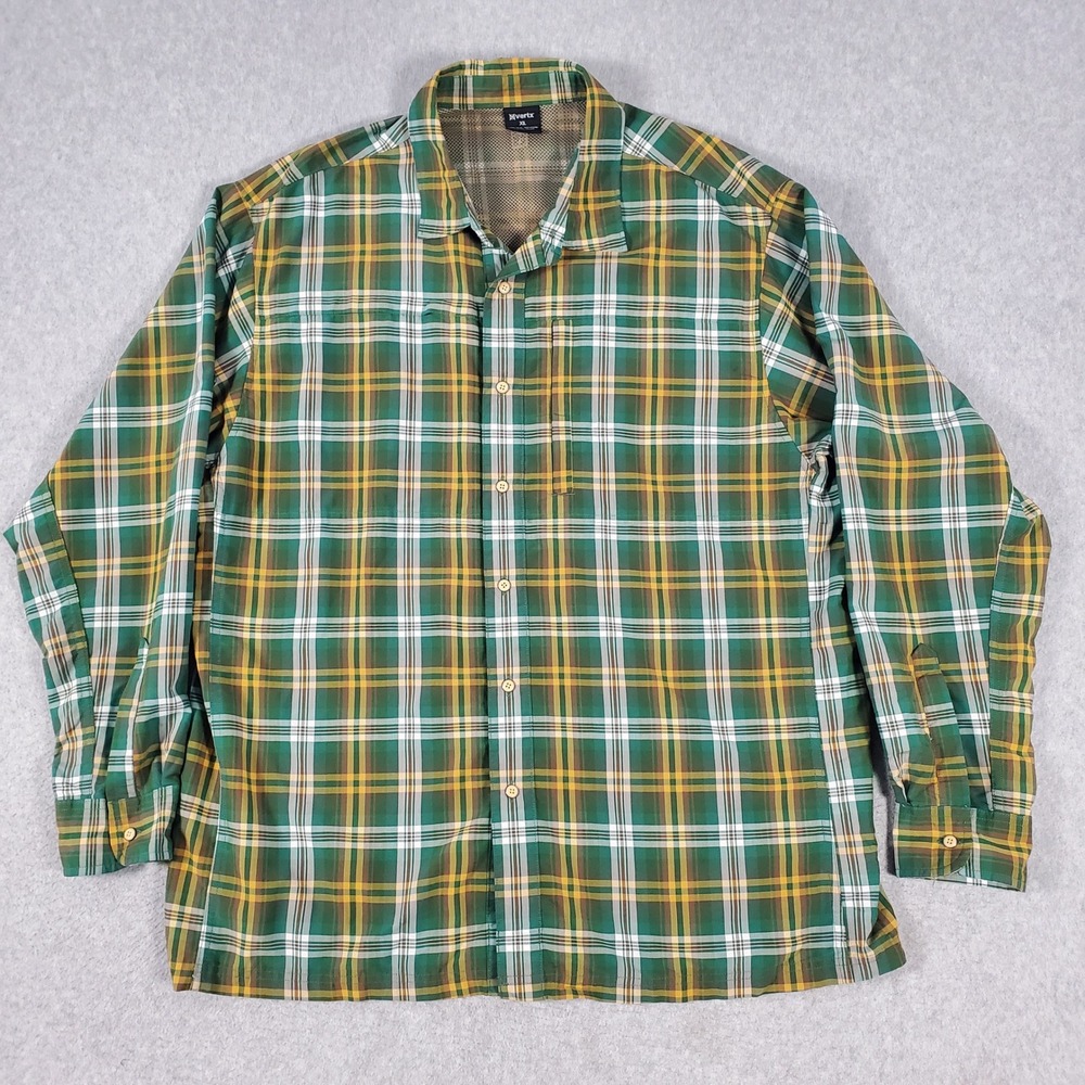 Vertx Shirt Mens XL Green Yellow Plaid Tactical Long Sleeve Snap Button Mesh